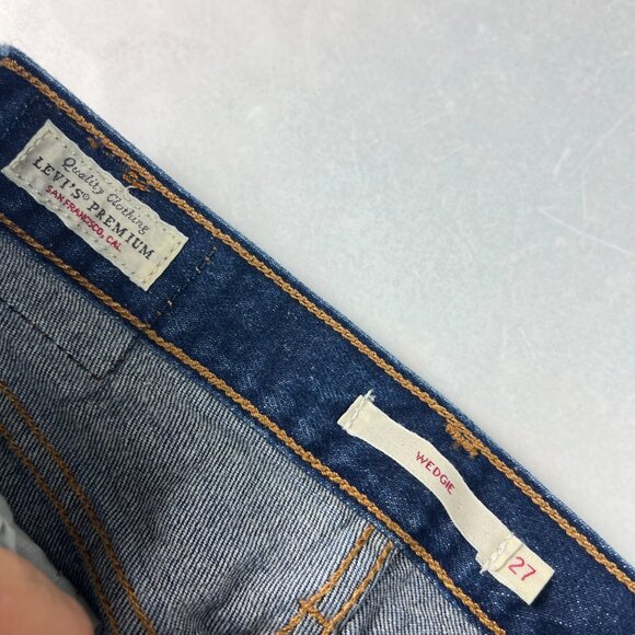 Levi's Jean Women 28x27* Big E Wedgie Skinny Crop Dark Blue Stretch Denim Tag 27 - Picture 6 of 16